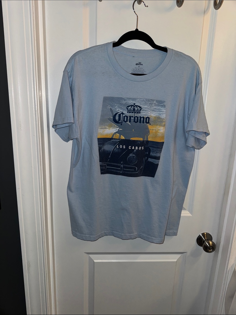 Corona Light Blue Short-Sleeve Graphic Tee with Sunset Print